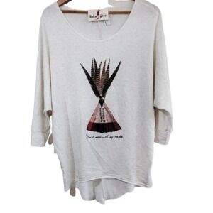 Boho Jane Blouse Womens Size Small Hi- Low Long Sleeve Don't Mess With My Tribe